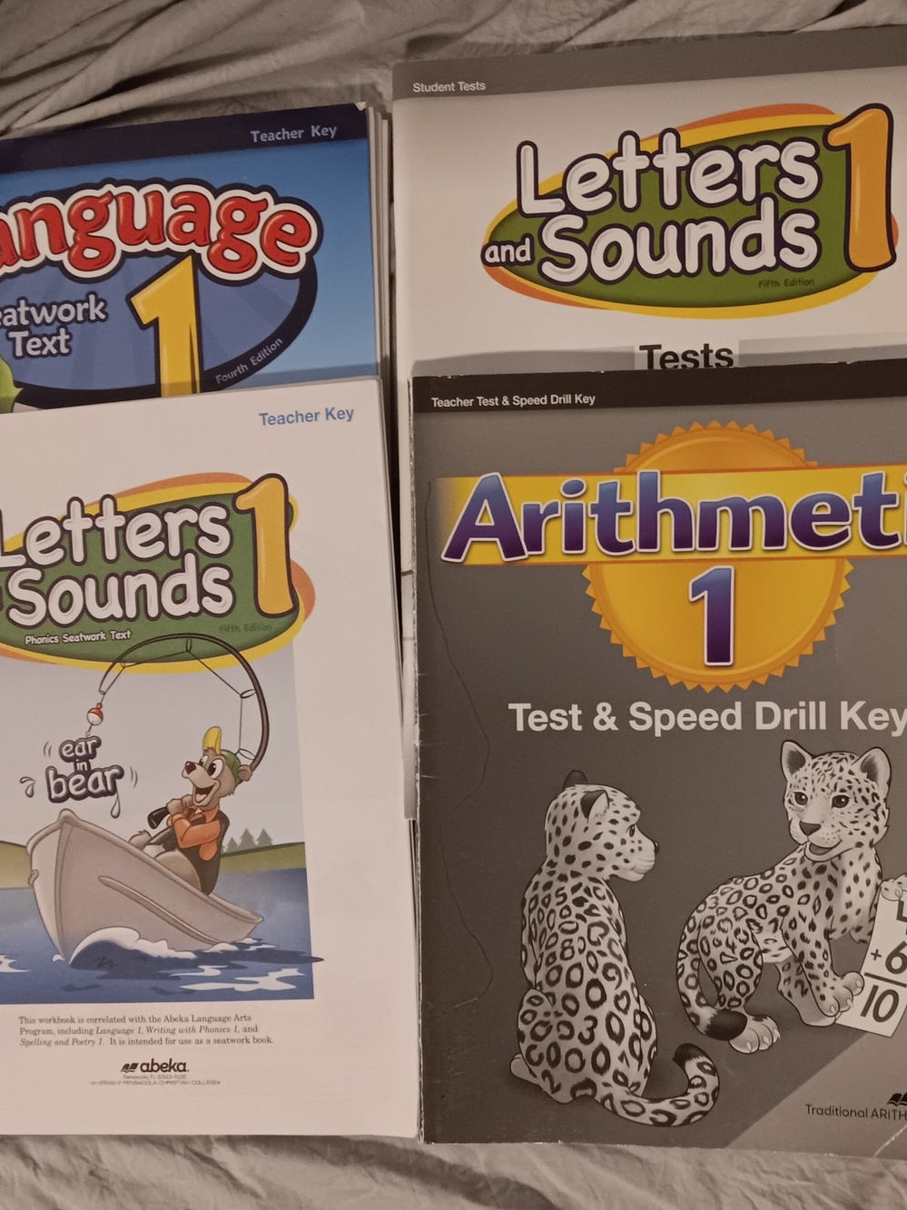 Abeka Letters and Sounds 1 & Arithmetic 1 Workbook Set - White, Yellow, Gray